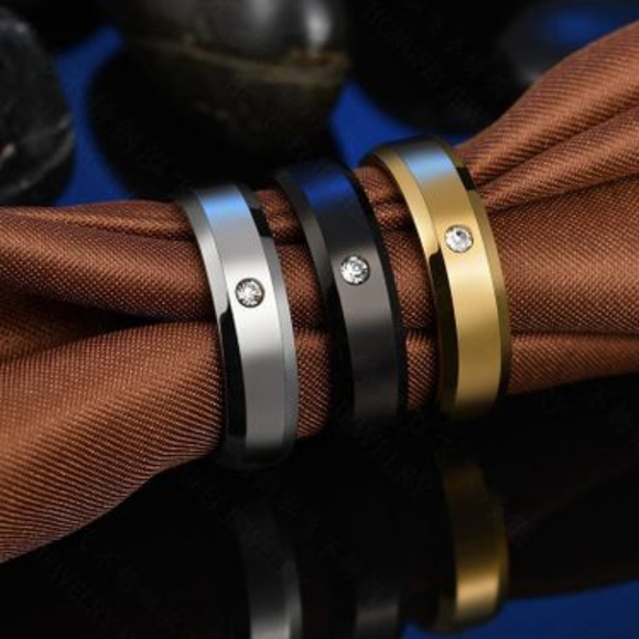 Men's Glossy Black Steel Ring Size 9 - Picture 2 of 6